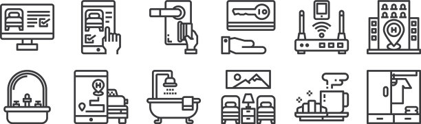 12设置线性酒店图标细轮廓图标图片下载