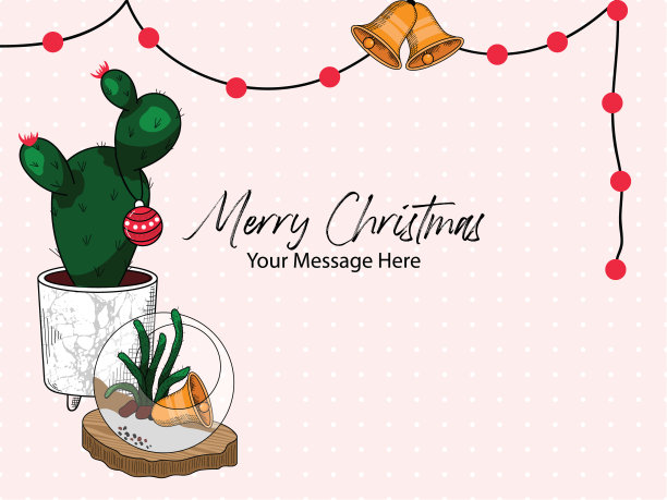 圣诞仙人掌装饰矢量卡背景图片下载