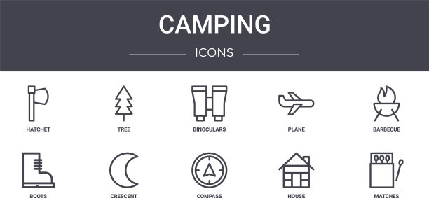 露营概念线图标集包含图标图片下载