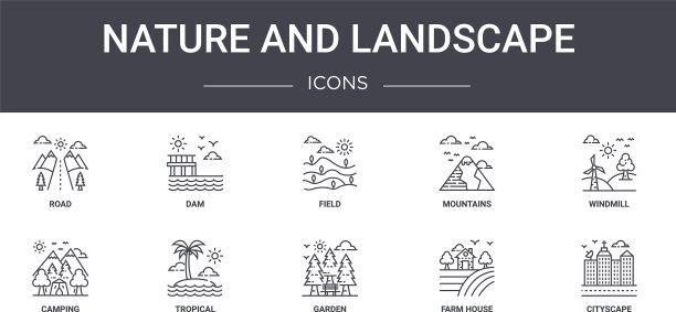 自然和景观概念线图标集图片下载
