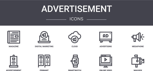 广告概念线图标集包含图片下载