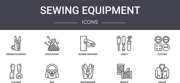 缝纫设备概念线图标集包含图片下载