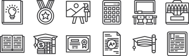 12设置线性教育图标细轮廓图片下载