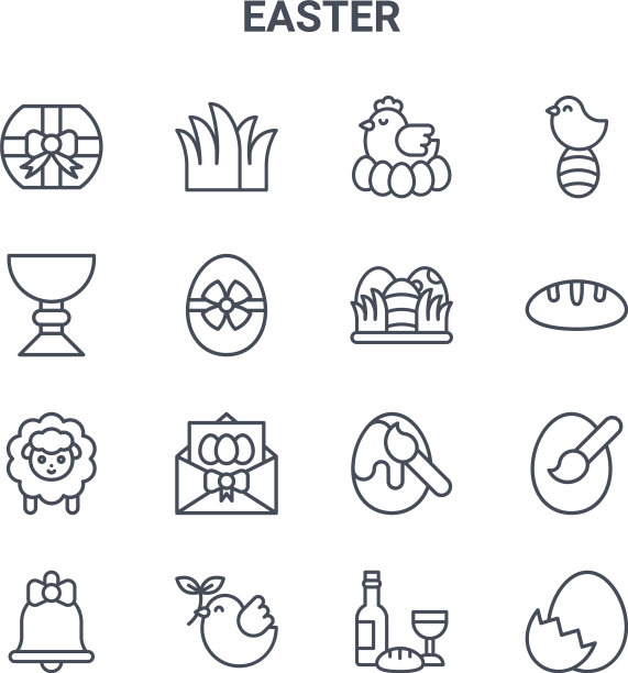 设置16个复活节概念线图标64x64薄图片下载