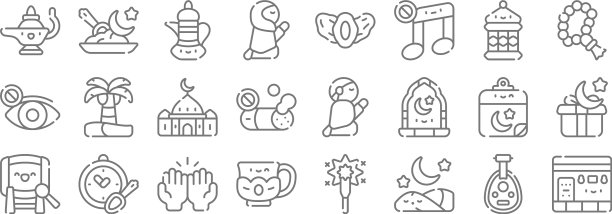 斋月线图标线性集质量线集图片下载