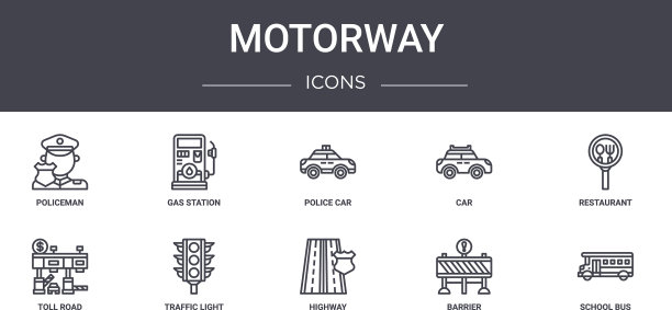 高速公路概念线图标集包含图标图片下载