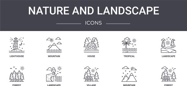 自然和景观概念线图标集图片下载