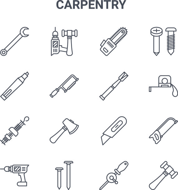 设置16个木工概念线图标64x64薄图片下载