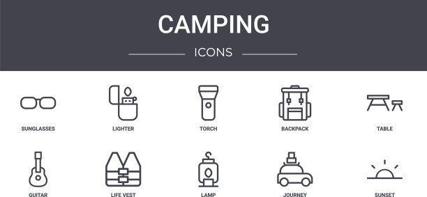 露营概念线图标集包含图标图片下载