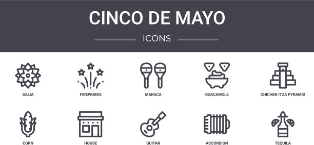 五月节概念线图标集包含图片下载