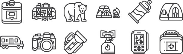 12设置线性露营图标细轮廓图标图片下载