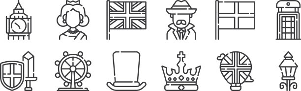 12设置线性英格兰图标细轮廓图标图片下载