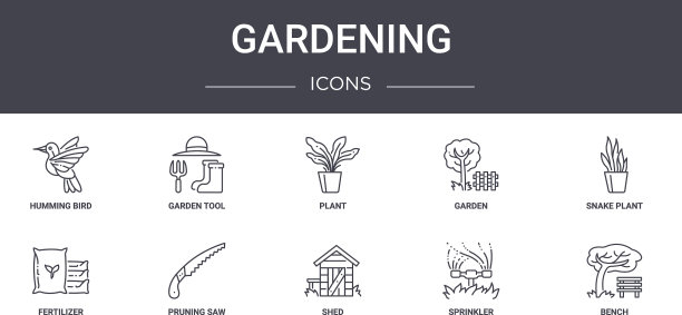 园艺概念线图标集包含图标图片下载