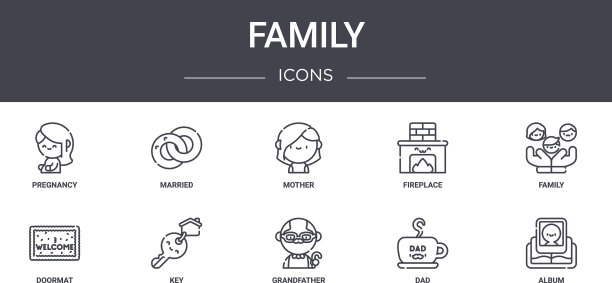 家庭概念线图标集包含图标图片下载