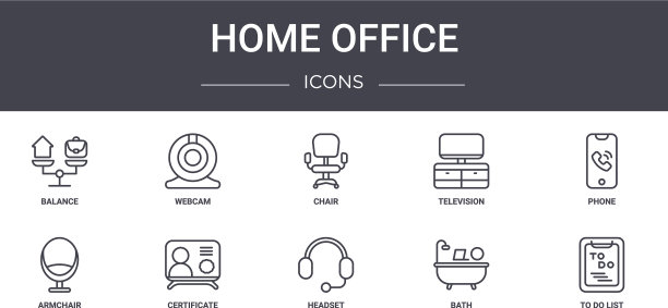 家庭办公室概念线图标集包含图标图片下载