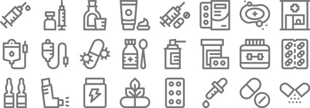 药品线图标线性集质量线集图片下载