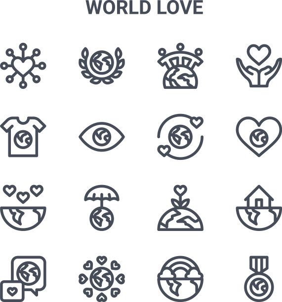 设置16世界爱概念线图标64x64图片下载