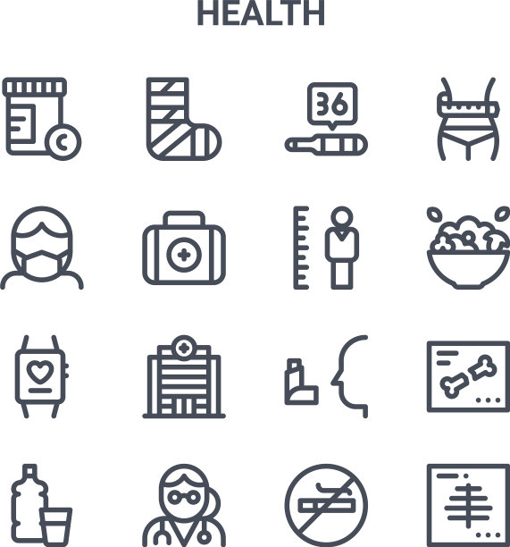 设置16个健康概念线图标64x64瘦图片下载