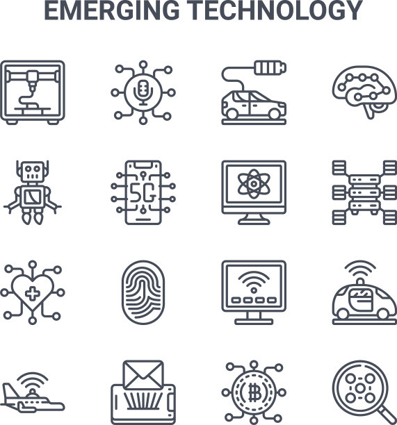 设置16个新兴技术概念线图标图片下载