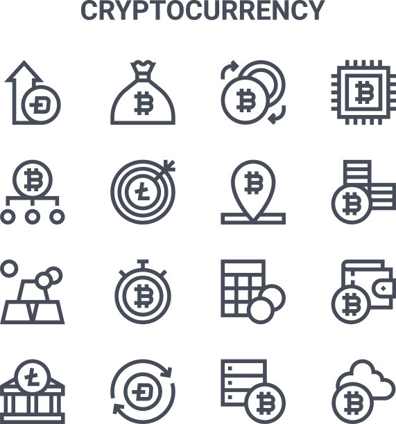 设置16个加密货币概念线图标64x64图片下载