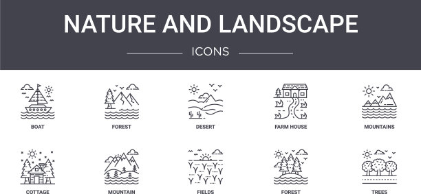 自然和景观概念线图标集图片下载
