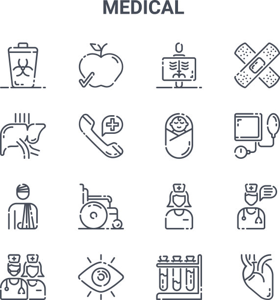 设置16条医疗概念线图标64x64薄图片下载