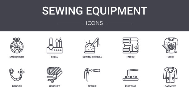 缝纫设备概念线图标集包含图片下载