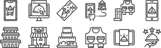 12套线形送餐图标瘦削轮廓图片下载