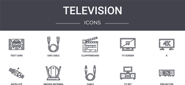 电视概念线图标集包含图标图片下载