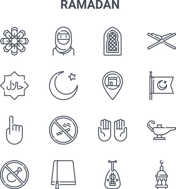 设置16个斋月概念线图标64x64薄图片下载