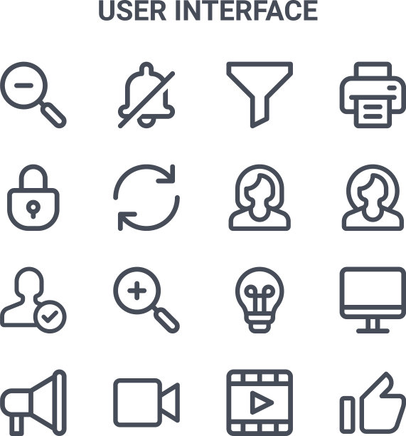 设置16个用户界面概念线图标64x64图片下载