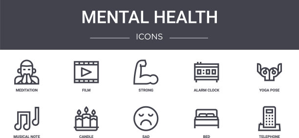 心理健康概念线图标集包含图片下载