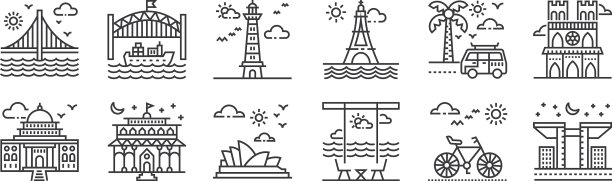 12设置线性旅游图标细轮廓图标图片下载