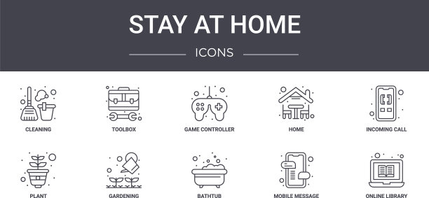 呆在家里概念线图标集包含图片下载