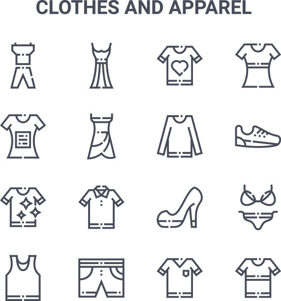 设置16个服装和服装概念线图标图片下载