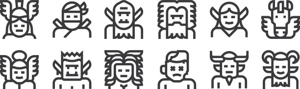 12组线性的神奇人物图标薄图片下载
