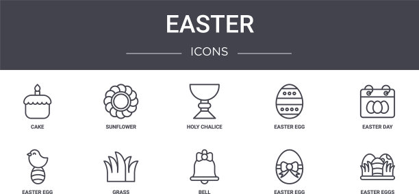 复活节概念线图标集包含图标图片下载