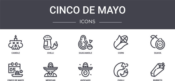 五月节概念线图标集包含图片下载