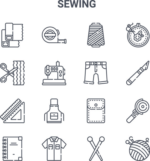 设置16个缝纫概念线图标64x64薄图片下载