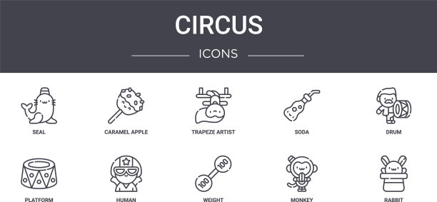 马戏团概念线图标集包含图标图片下载
