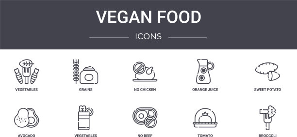 素食概念线图标集包含图标图片下载