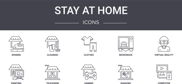 呆在家里概念线图标集包含图片下载