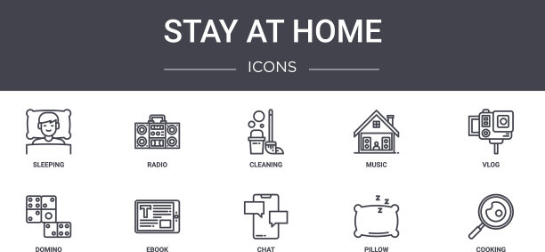 呆在家里概念线图标集包含图片下载