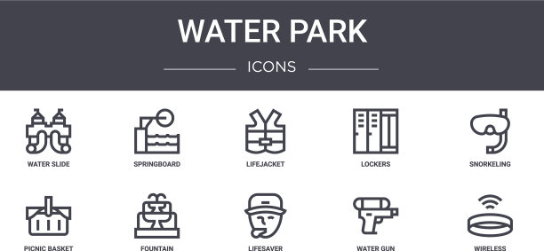 水上公园概念线图标集包含图标图片下载