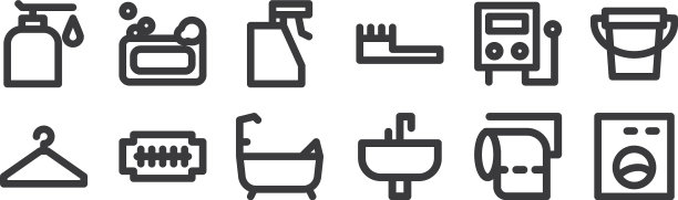 12设置线性浴室图标细轮廓图片下载