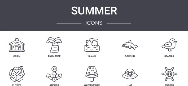 夏季概念线图标集包含图标图片下载