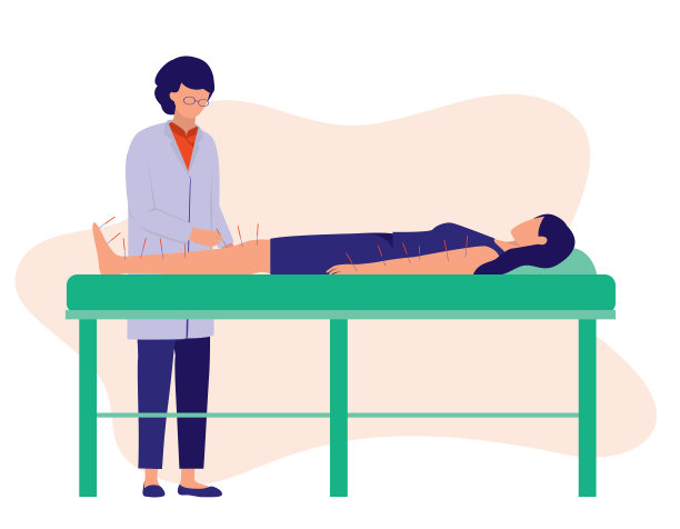 针灸疗法的女人。替代医学概念。矢量插图平面卡通。图片下载