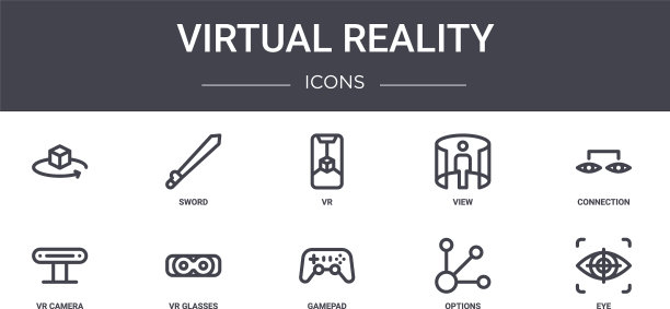 虚拟现实概念线包含图标集图片下载