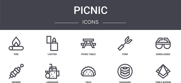 野餐概念线图标集包含图标图片下载