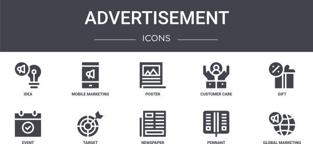 广告概念线图标集包含图片下载